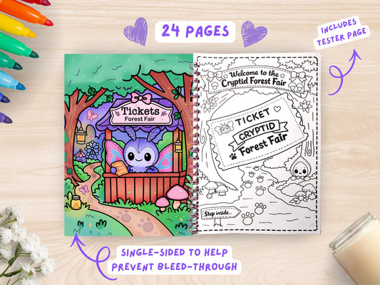 Cryptid Cuties Forest Fair A4 Coloring Book: Pastel Spooky Adventure Pages