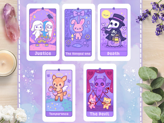 Kawaii Tarot Sticker Sheet Shadows & Secrets Waterproof Vinyl Pastel Witchy