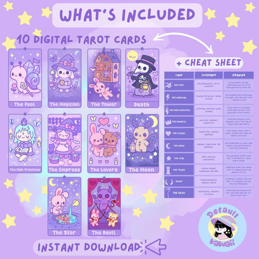 Kawaii Tarot Deck: Hand-Drawn Pastel Witchcore Cards (PDF Guide Included)
