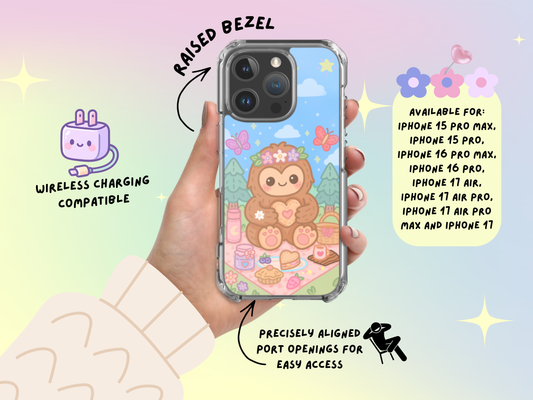 Bigfoot Tea Party iPhone Case – Cryptid Picnic Phone Cover, Pastel Witchcore