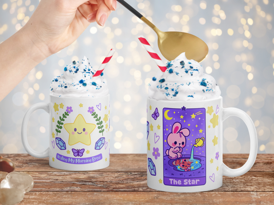 The Star Tarot Mug – Pastel Witchcore Bunny Coffee Cup, 11oz Ceramic Healing Brew Mug
