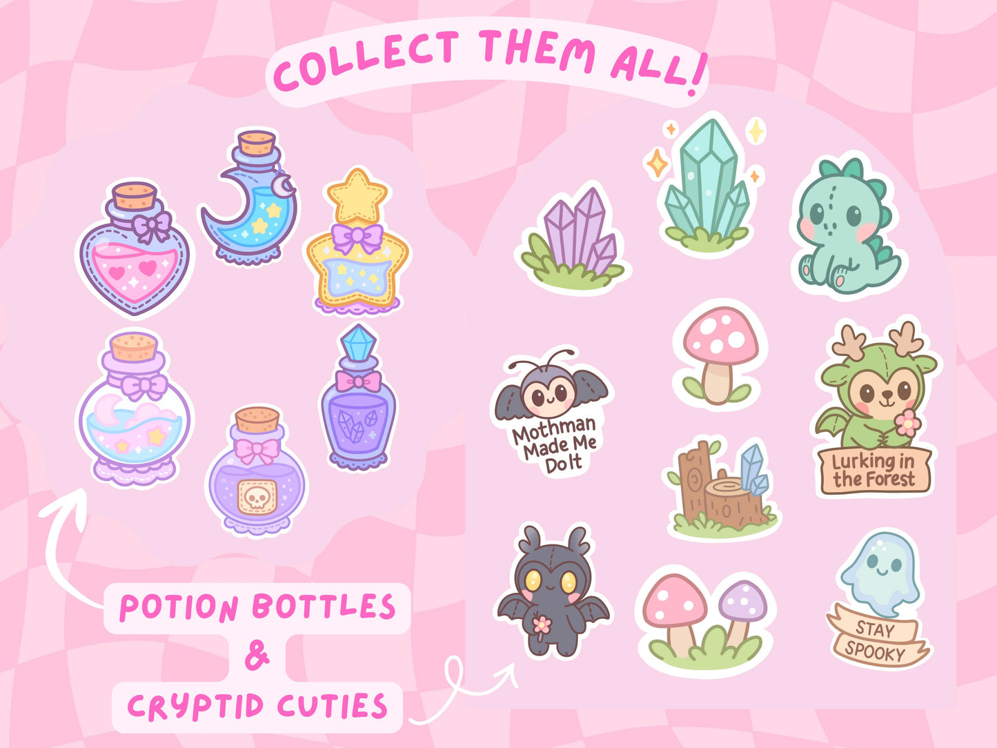 Kawaii Potion Bottle Stickers Witchy Pastel Waterproof Vinyl Die-Cut 6-Pack