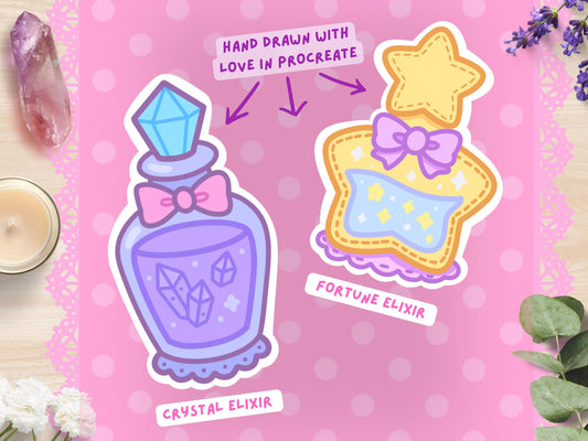 Kawaii Potion Bottle Stickers Witchy Pastel Waterproof Vinyl Die-Cut 6-Pack