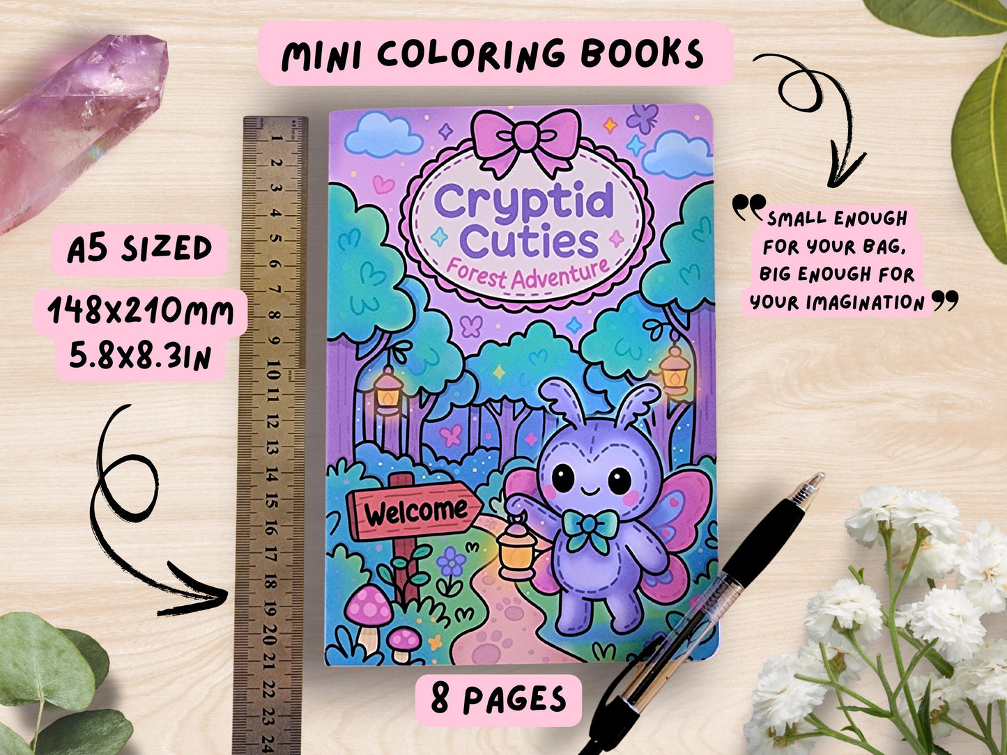 Cryptid Cuties Mini Coloring Book A5 Handmade Pastel Spooky Kawaii