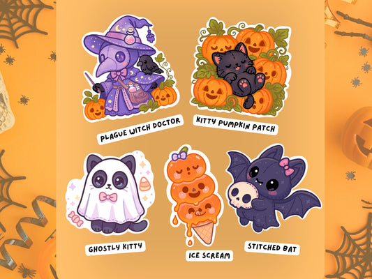 Pastel Halloween Die Cut Stickers: Spooky Vinyl Pack (5 Designs)