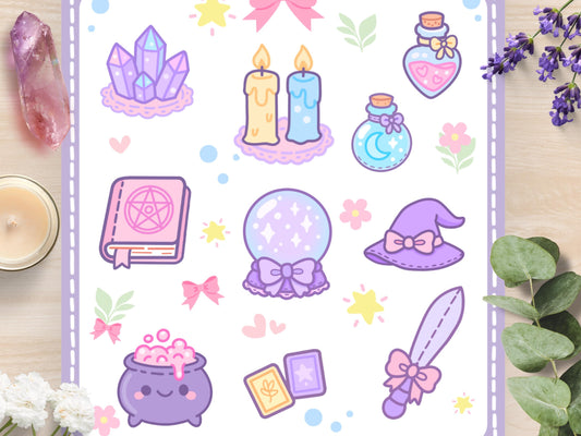 Kawaii Witch Altar Sticker Sheet Pastel Witchy Waterproof Vinyl Die-Cut