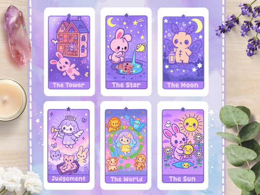Kawaii Tarot Sticker Sheet Dreams & Destiny Waterproof Vinyl Pastel Witchy
