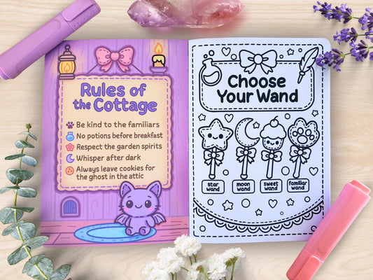 Witch's Familiars Mini Coloring Book A5 Handmade Pastel Spooky Kawaii