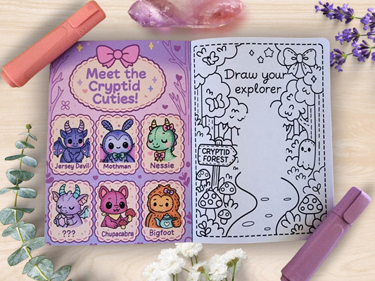 Cryptid Cuties Mini Coloring Book A5 Handmade Pastel Spooky Kawaii