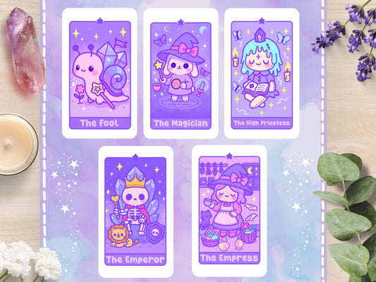 Kawaii Tarot Sticker Sheet Beginnings & Blessings Waterproof Vinyl Pastel Witchy