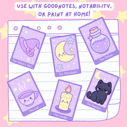 Kawaii Tarot Stickers Digital PNG Set - Pastel Goth Witchy