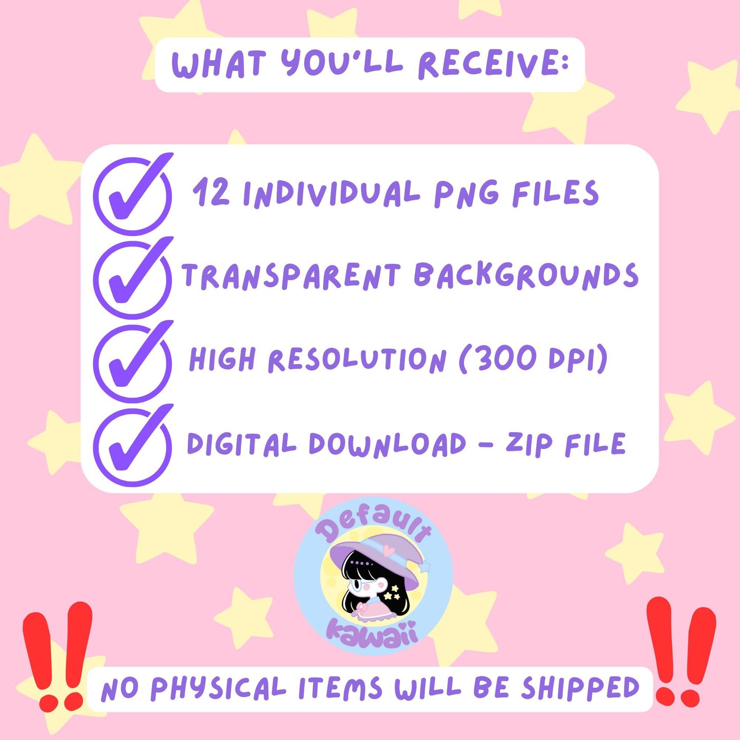 Kawaii Tarot Stickers Digital PNG Set - Pastel Goth Witchy