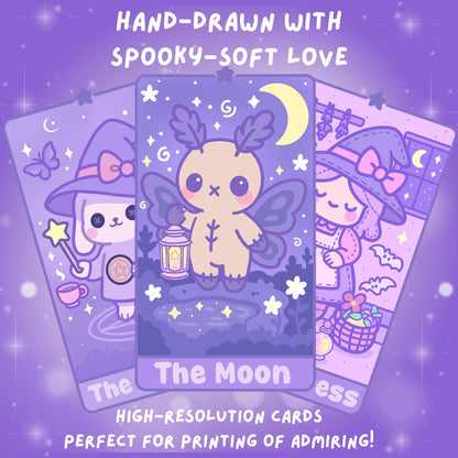 Kawaii Tarot Deck: Hand-Drawn Pastel Witchcore Cards (PDF Guide Included)