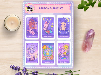 Kawaii Tarot Sticker Sheet Dreams & Destiny Waterproof Vinyl Pastel Witchy