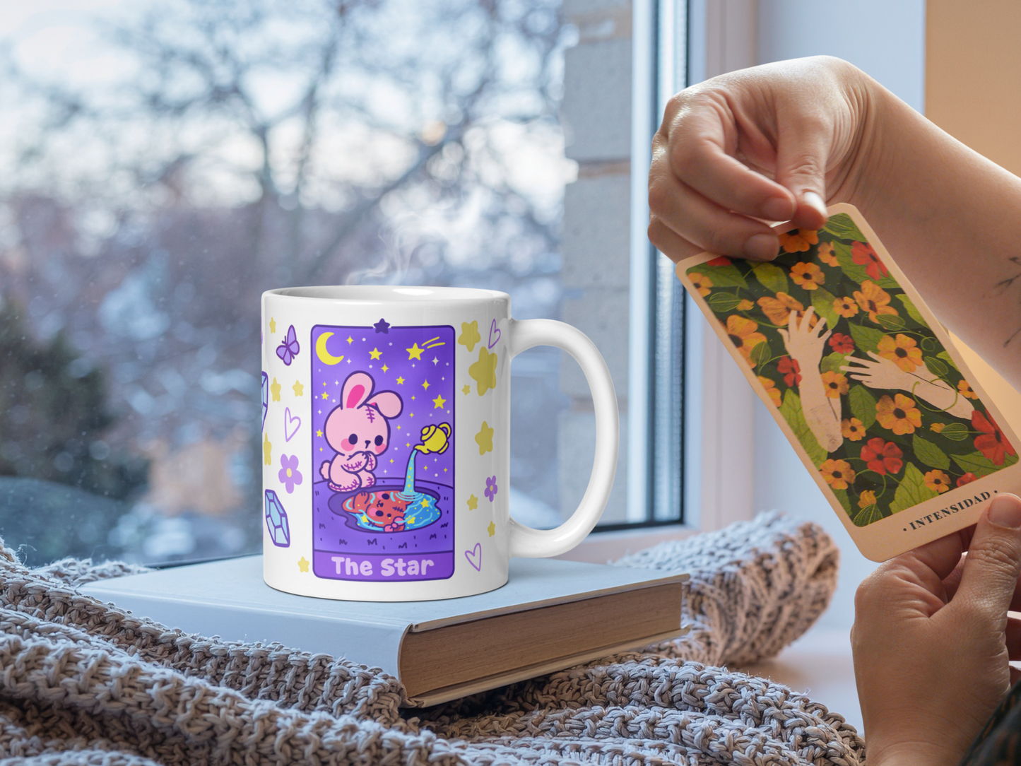The Star Tarot Mug – Pastel Witchcore Bunny Coffee Cup, 11oz Ceramic Healing Brew Mug