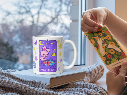 The Star Tarot Mug – Pastel Witchcore Bunny Coffee Cup, 11oz Ceramic Healing Brew Mug