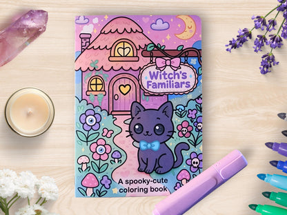 Witch's Familiars Mini Coloring Book A5 Handmade Pastel Spooky Kawaii