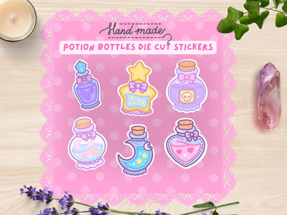 Kawaii Potion Bottle Stickers Witchy Pastel Waterproof Vinyl Die-Cut 6-Pack