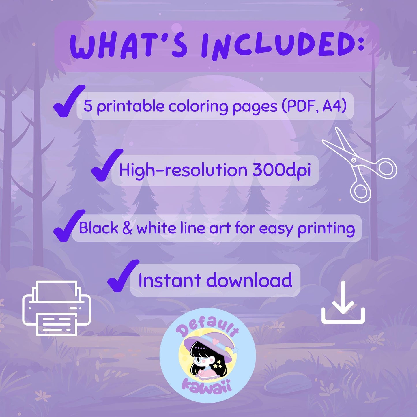 Spooky Forest Tarot Coloring Pages Kawaii Printable PDF Volume 1