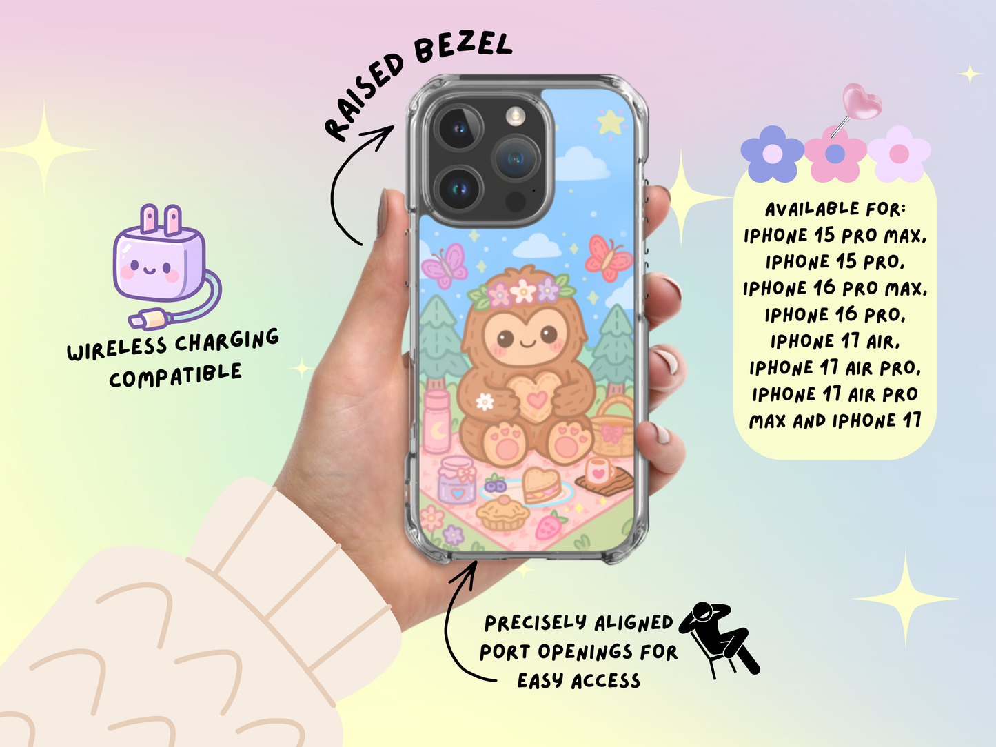 Bigfoot Tea Party iPhone Case – Cryptid Picnic Phone Cover, Pastel Witchcore