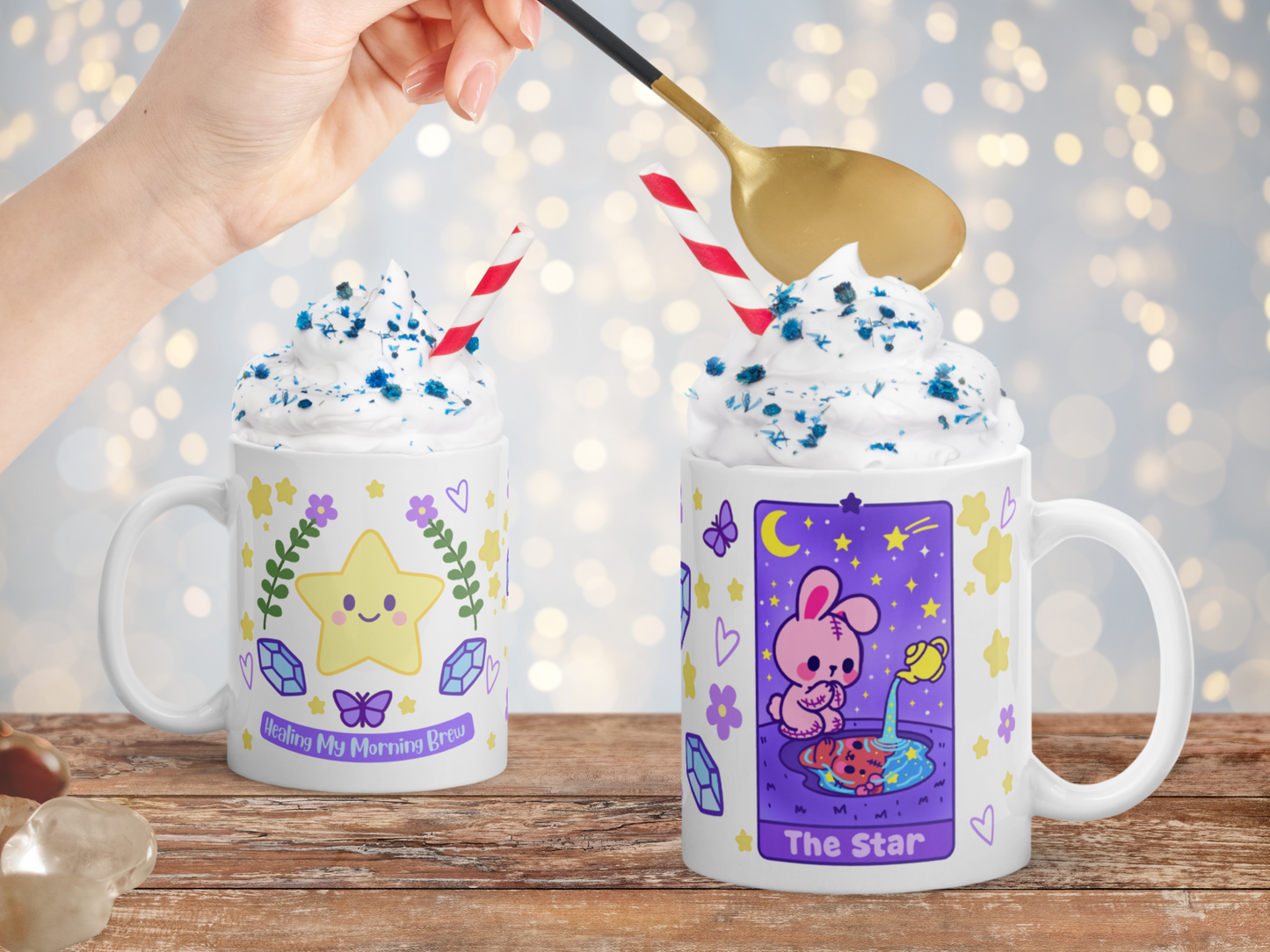 The Star Tarot Mug – Pastel Witchcore Bunny Coffee Cup, 11oz Ceramic Healing Brew Mug