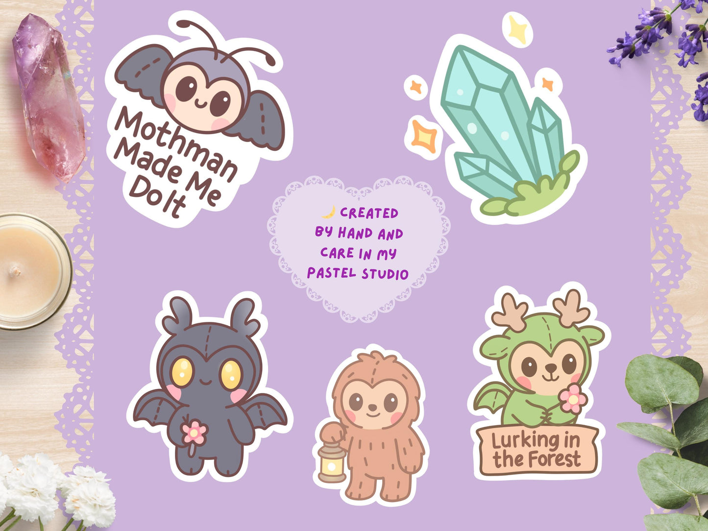 Kawaii Cryptid Sticker Pack: Pastel Spooky Die-Cut Vinyl Decals