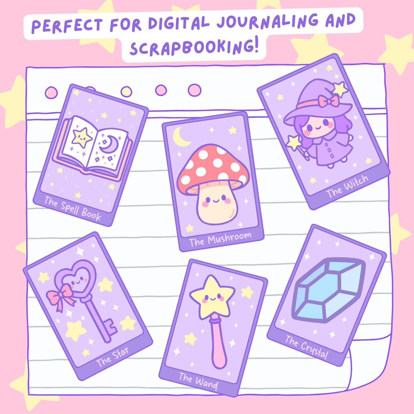 Kawaii Tarot Stickers Digital PNG Set - Pastel Goth Witchy