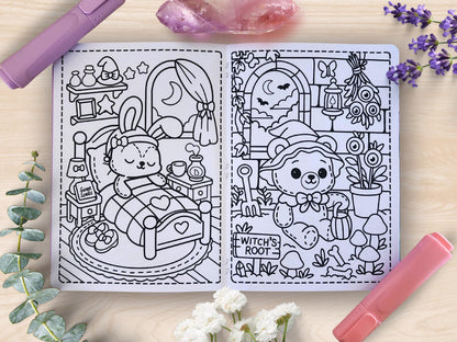 Witch's Familiars Mini Coloring Book A5 Handmade Pastel Spooky Kawaii