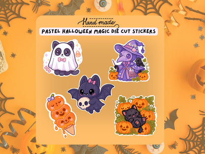 Pastel Halloween Die Cut Stickers: Spooky Vinyl Pack (5 Designs)