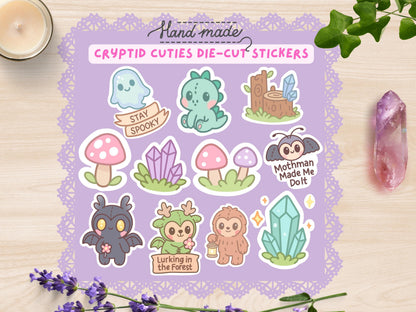 Kawaii Cryptid Sticker Pack: Pastel Spooky Die-Cut Vinyl Decals