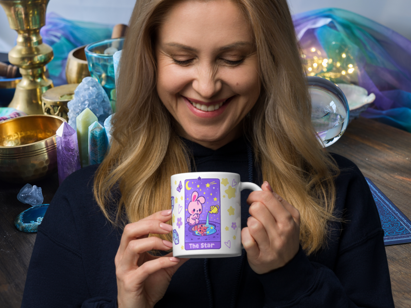 The Star Tarot Mug – Pastel Witchcore Bunny Coffee Cup, 11oz Ceramic Healing Brew Mug