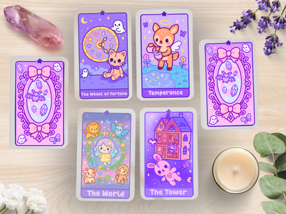 Handmade Kawaii Tarot Deck – 22 Major Arcana Cards + Illustrated Guidebook & Velvet Pouch