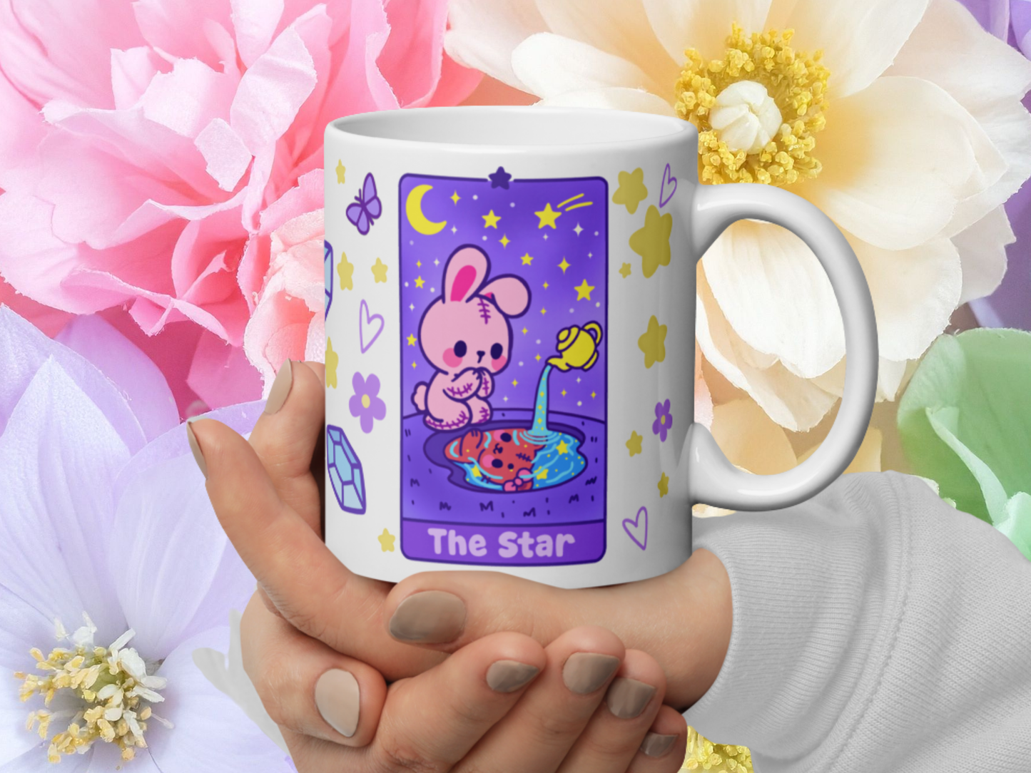 The Star Tarot Mug – Pastel Witchcore Bunny Coffee Cup, 11oz Ceramic Healing Brew Mug