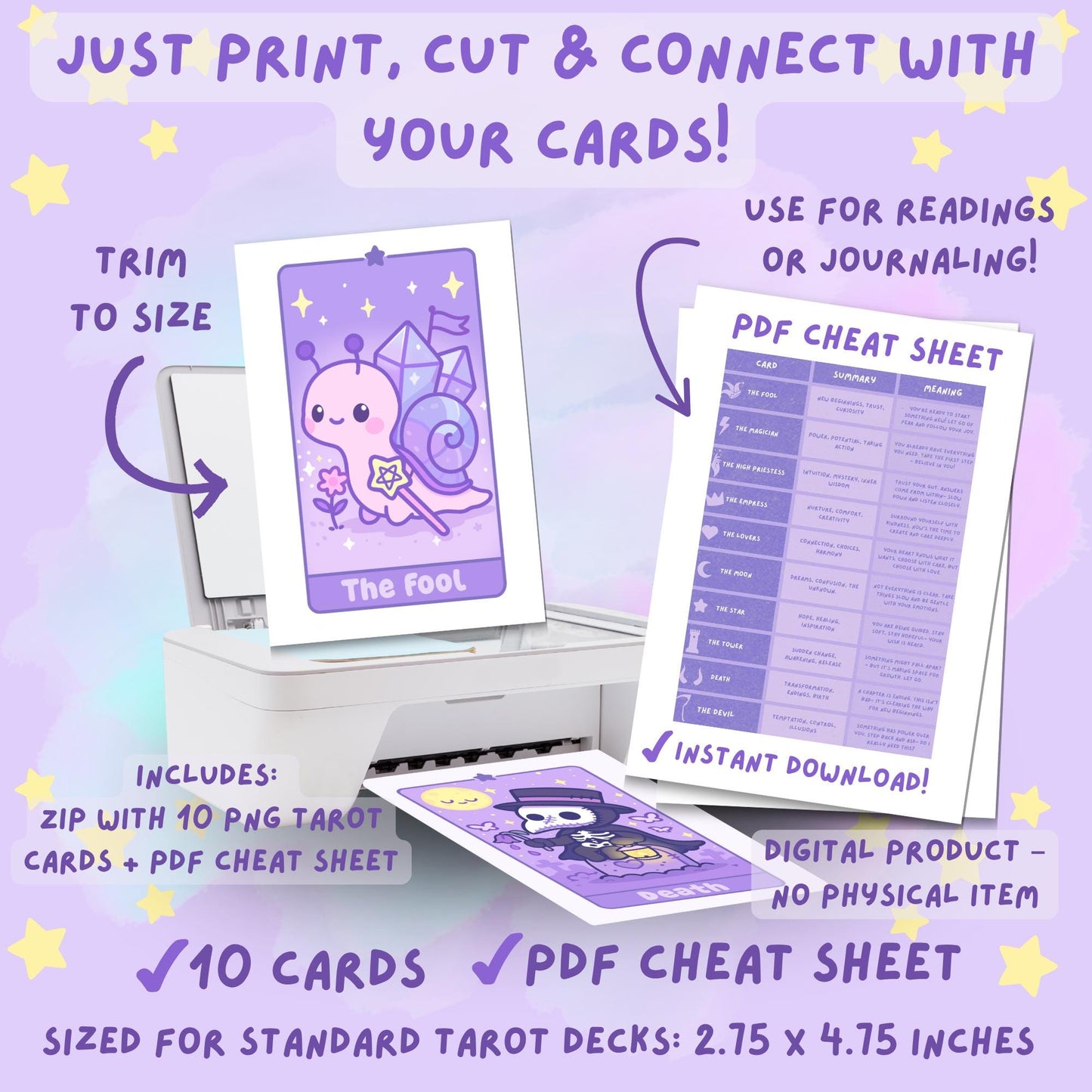 Kawaii Tarot Deck: Hand-Drawn Pastel Witchcore Cards (PDF Guide Included)