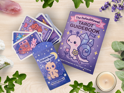 Handmade Kawaii Tarot Deck – 22 Major Arcana Cards + Illustrated Guidebook & Velvet Pouch