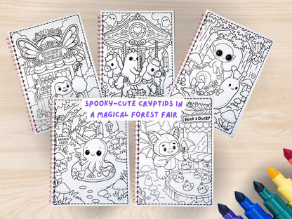Cryptid Cuties Forest Fair A4 Coloring Book: Pastel Spooky Adventure Pages