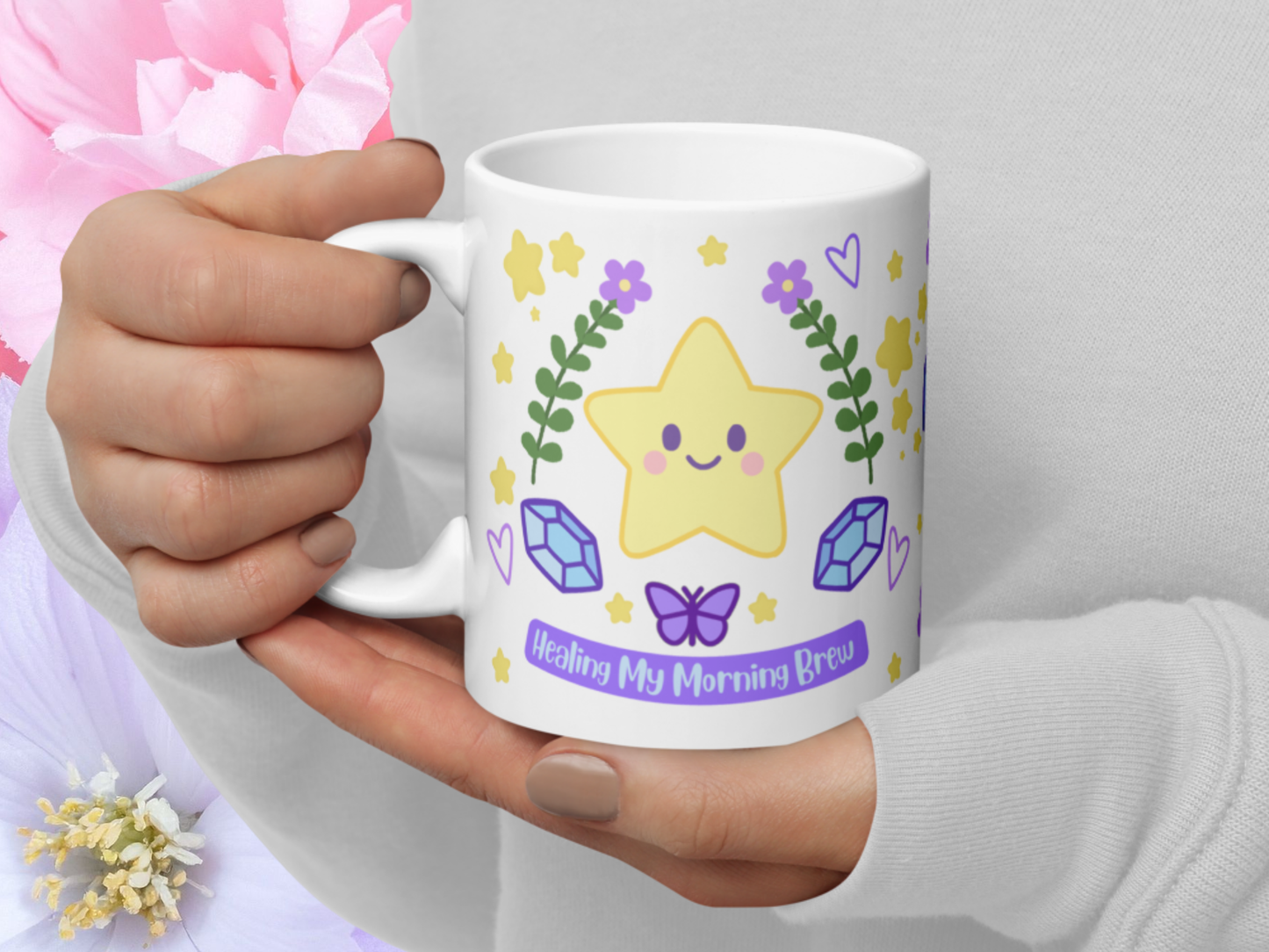 The Star Tarot Mug – Pastel Witchcore Bunny Coffee Cup, 11oz Ceramic Healing Brew Mug