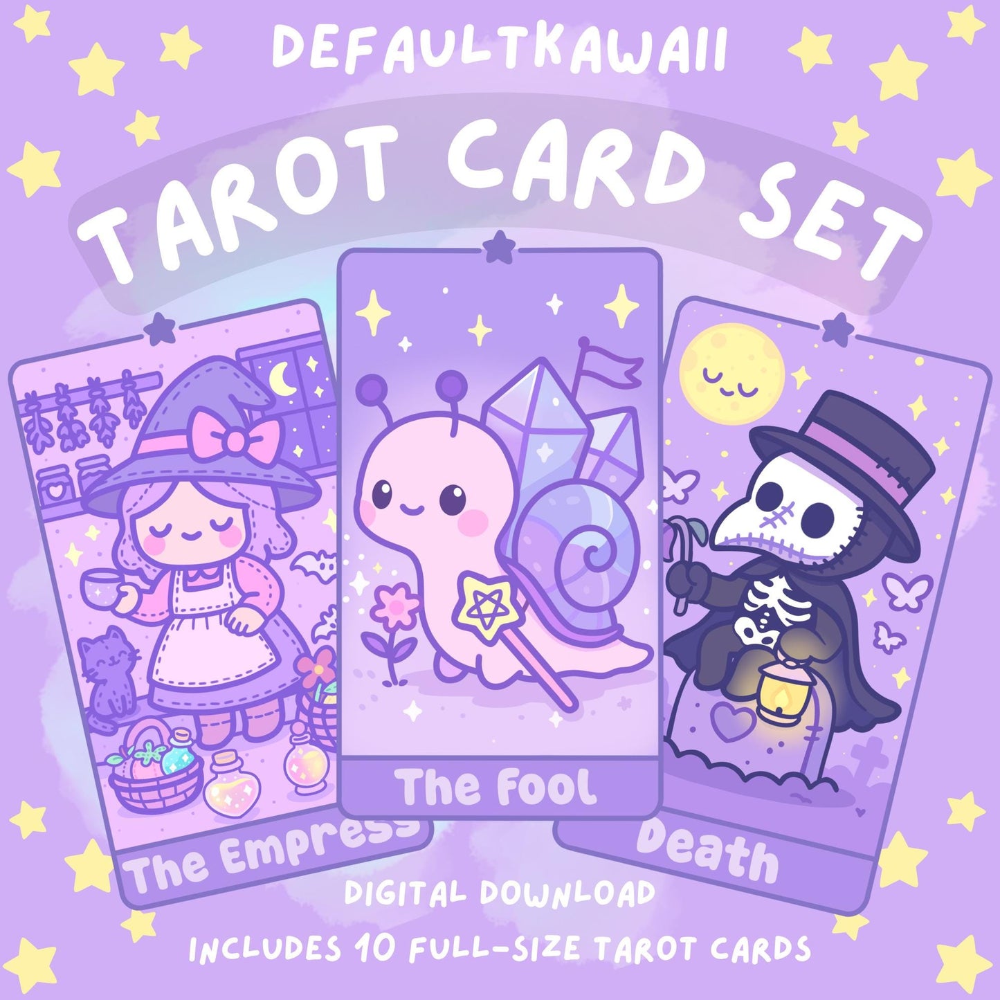 Kawaii Tarot Deck: Hand-Drawn Pastel Witchcore Cards (PDF Guide Included)