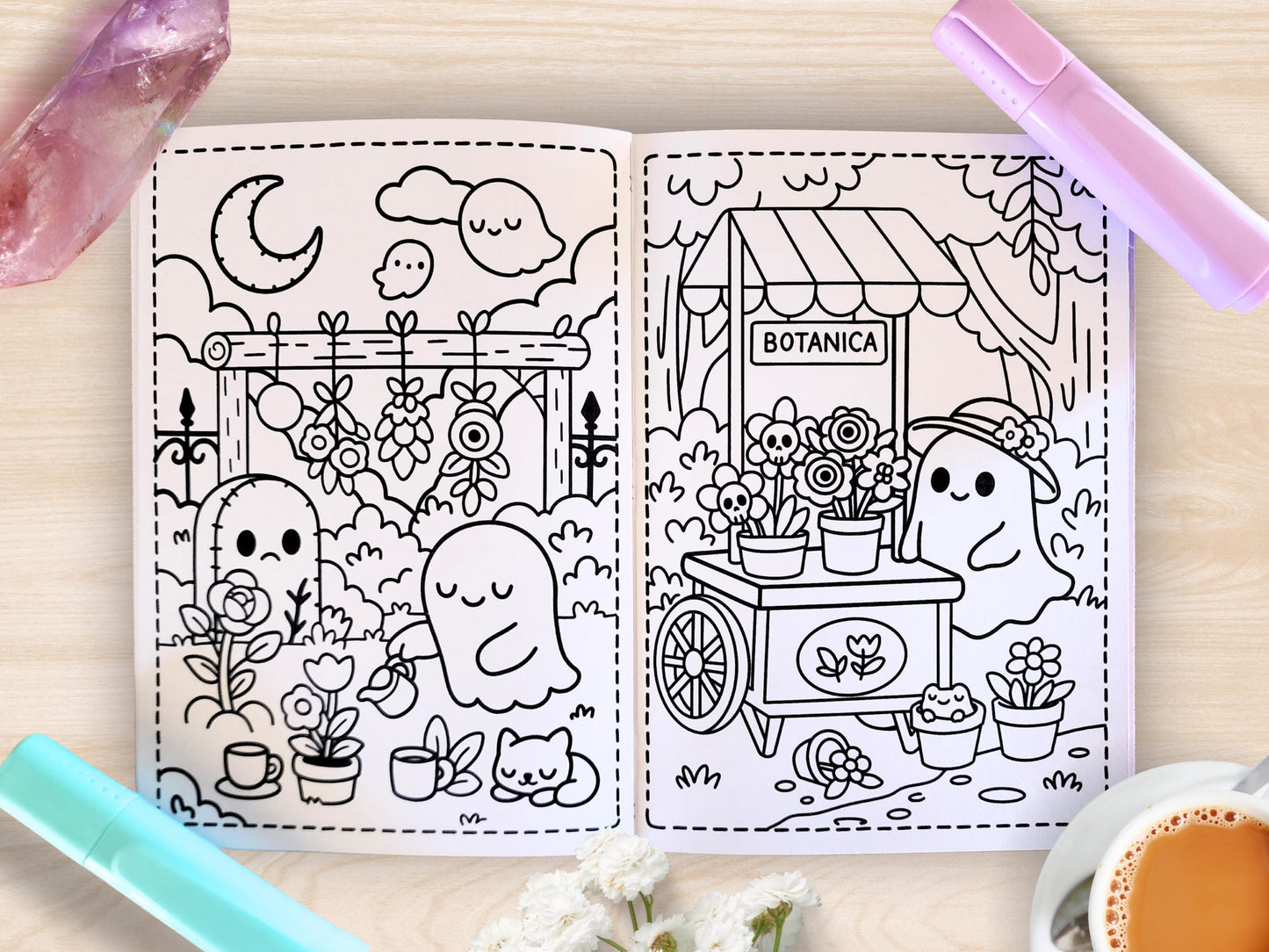 Handmade Kawaii Ghost Town Mini Coloring Book: Pastel Spooky Adventure