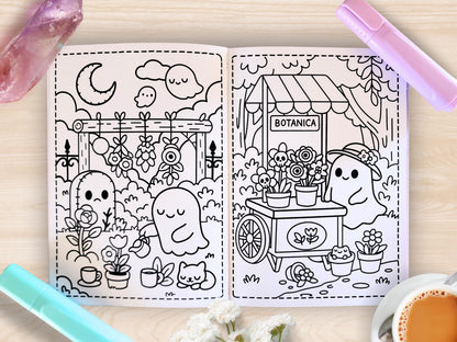Handmade Kawaii Ghost Town Mini Coloring Book: Pastel Spooky Adventure