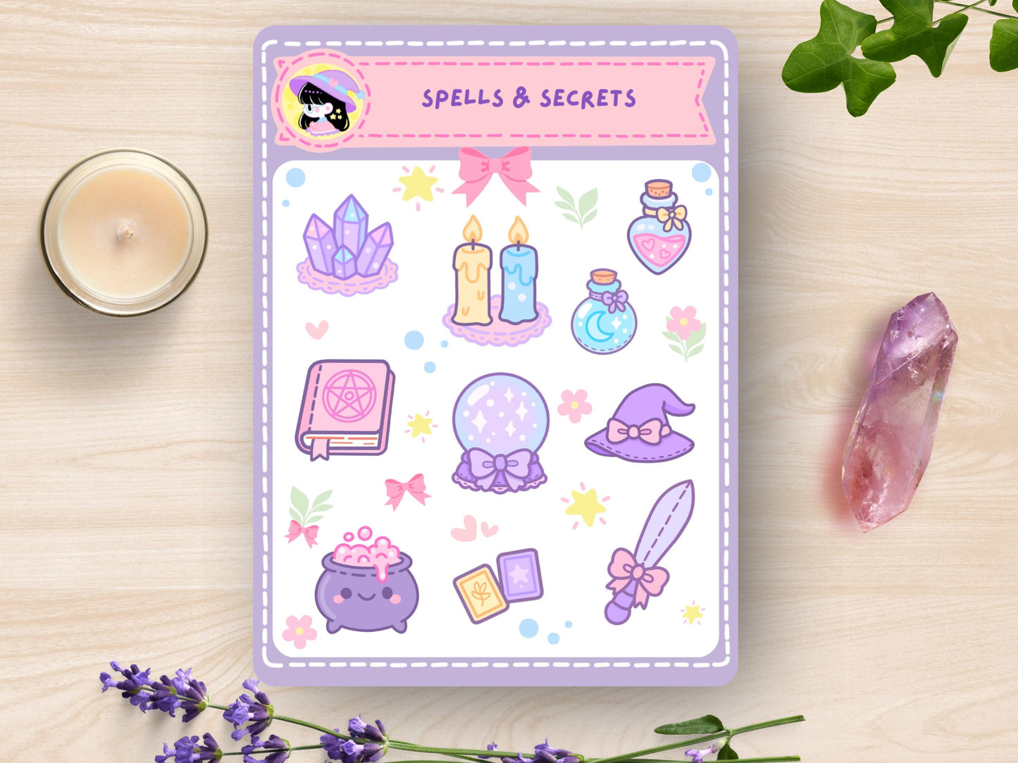 Kawaii Witch Altar Sticker Sheet Pastel Witchy Waterproof Vinyl Die-Cut