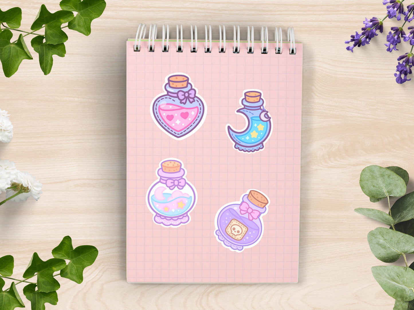 Kawaii Potion Bottle Stickers Witchy Pastel Waterproof Vinyl Die-Cut 6-Pack