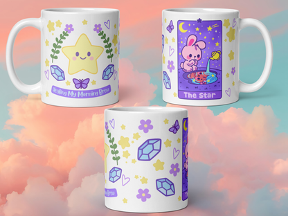 The Star Tarot Mug – Pastel Witchcore Bunny Coffee Cup, 11oz Ceramic Healing Brew Mug