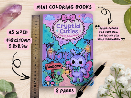 Cryptid Cuties Mini Coloring Book A5 Handmade Pastel Spooky Kawaii