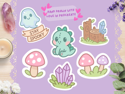 Kawaii Cryptid Sticker Pack: Pastel Spooky Die-Cut Vinyl Decals