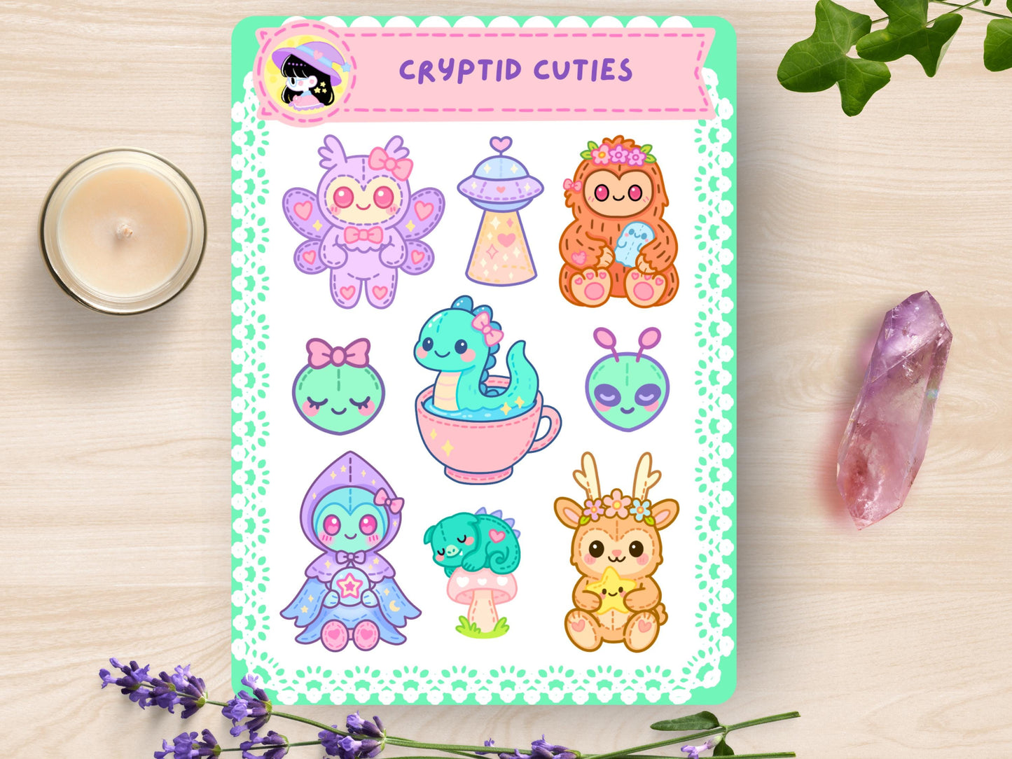 Kawaii Cryptid Cuties Sticker Sheet Waterproof Vinyl Pastel Plush Die-Cut