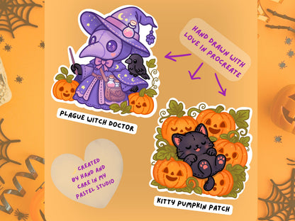 Pastel Halloween Die Cut Stickers: Spooky Vinyl Pack (5 Designs)