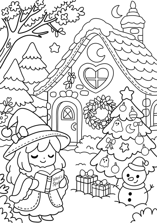 ✨ Free Coloring Page – Cozy Witchy Christmas