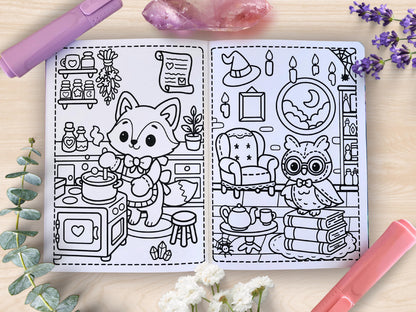 Witch's Familiars Mini Coloring Book A5 Handmade Pastel Spooky Kawaii