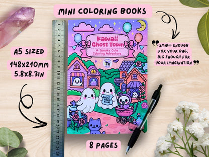 Handmade Kawaii Ghost Town Mini Coloring Book: Pastel Spooky Adventure